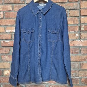 AE Sport & Co Jeans Denim Western Shirt Stretch Chambray Button Front Utility To